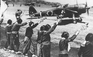 girls waving to Kamikaze pilots